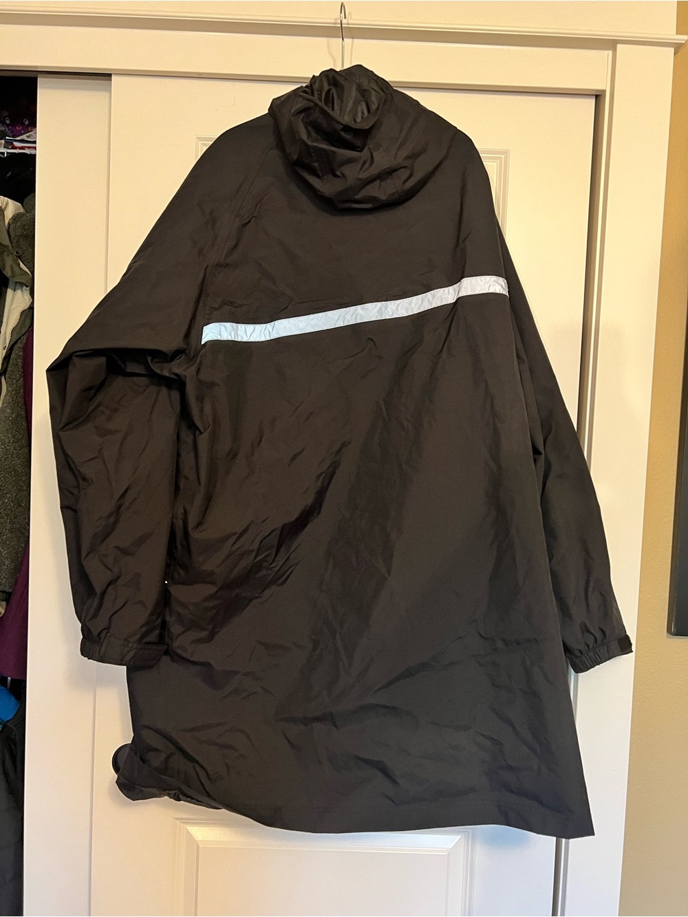 Men's Black Hooded Long Rain Jacket - Lightweight Waterproof Coat 2XL Reflective - Picture 5 of 7